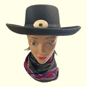 ARLIN Woman's Black Wool Oval Silver Tone Concho Western Southwest Hat